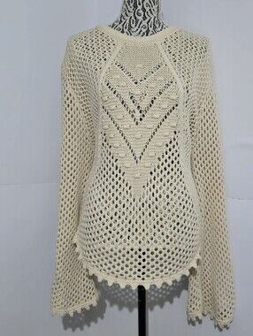Another Love Cream Openwork Crewneck Sweater